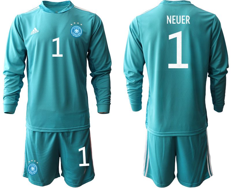 Men 2021 World Cup National Germany lake blue long sleeve goalkeeper #1 Soccer Jerseys